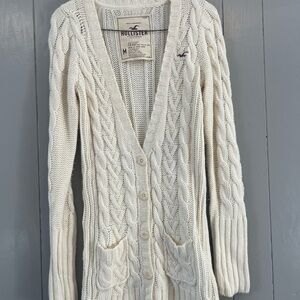 Vintage Y2K Hollister Cardigan Sweater Cream Cable Knit Medium Babydoll